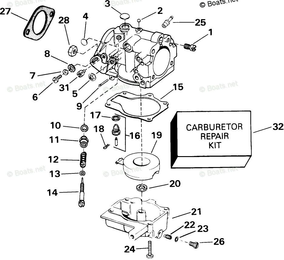 Johnson Outboard 25HP OEM Parts Diagram for Carburetor 25