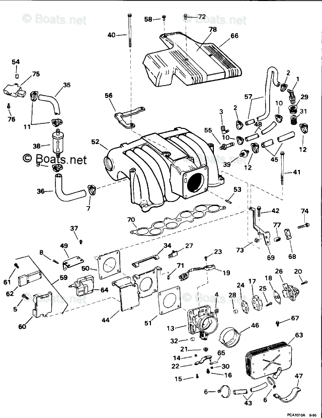 OMC Sterndrive 5.0L 305 CID V8 OEM Parts Diagram for Upper Intake