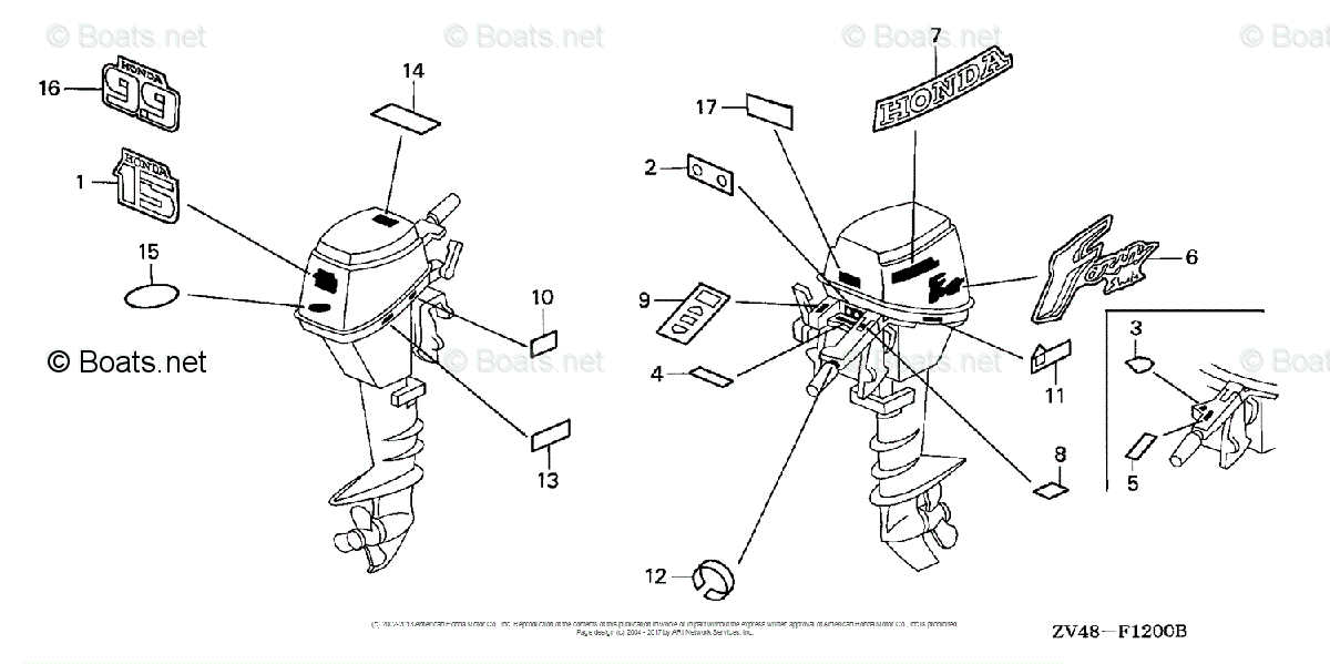 Honda Outboard Parts by HP & Serial Range 15HP OEM Parts Diagram for