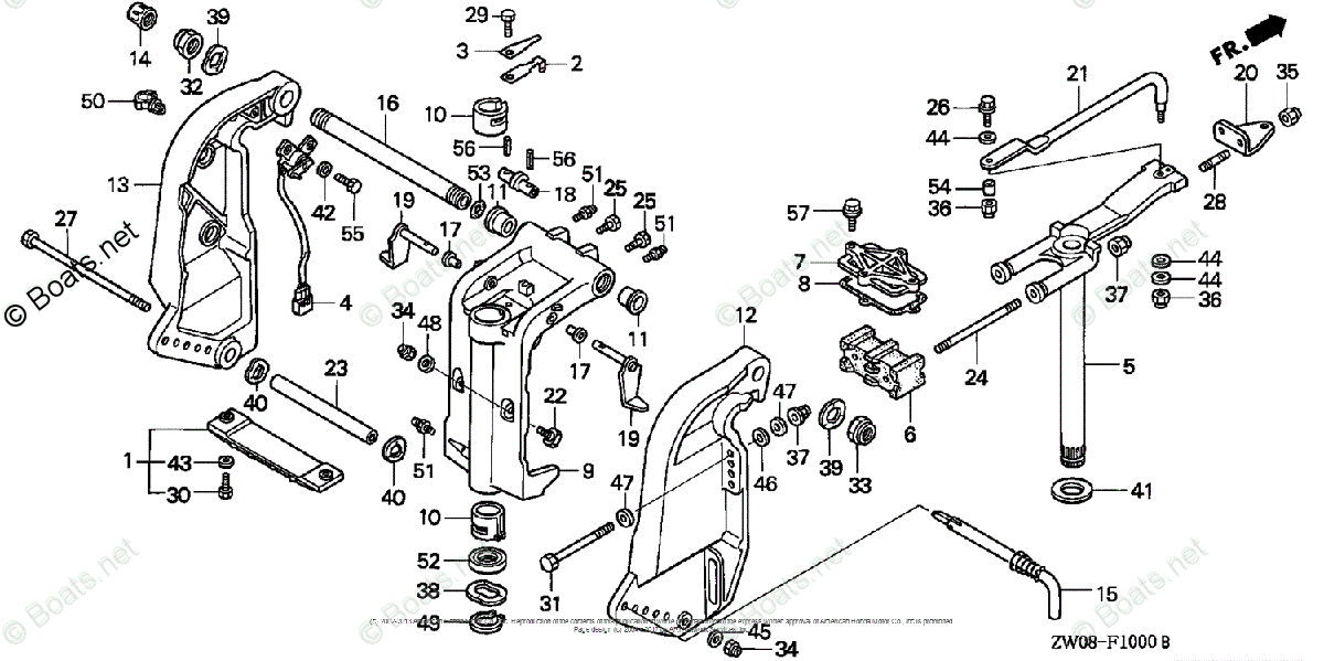 Honda Outboard 75HP OEM Parts Diagram for Stern Bracket + Swivel