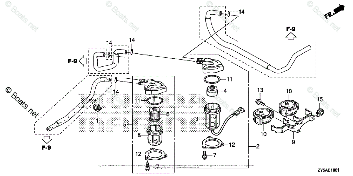 Honda Outboard 2007 And Later OEM Parts Diagram for Water Separator