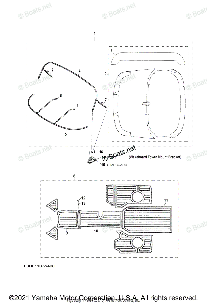 Yamaha Boats 2021 OEM Parts Diagram for Bimini Top Carpet
