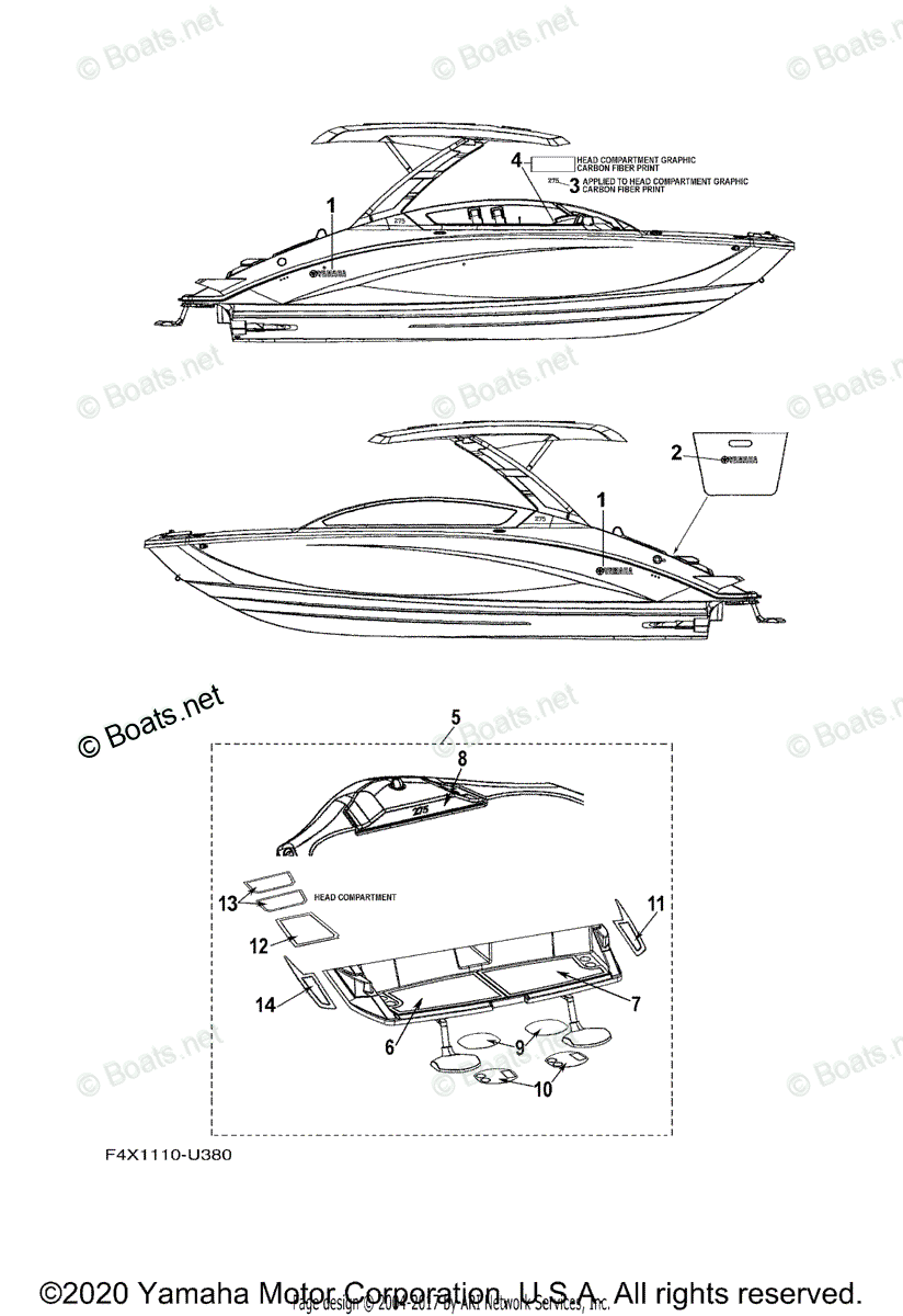 Yamaha Boats 2020 OEM Parts Diagram for Graphics Mats