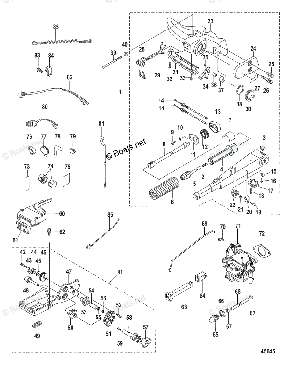 Mercury Outboard 20HP OEM Parts Diagram for Tiller Handle Conversion ...