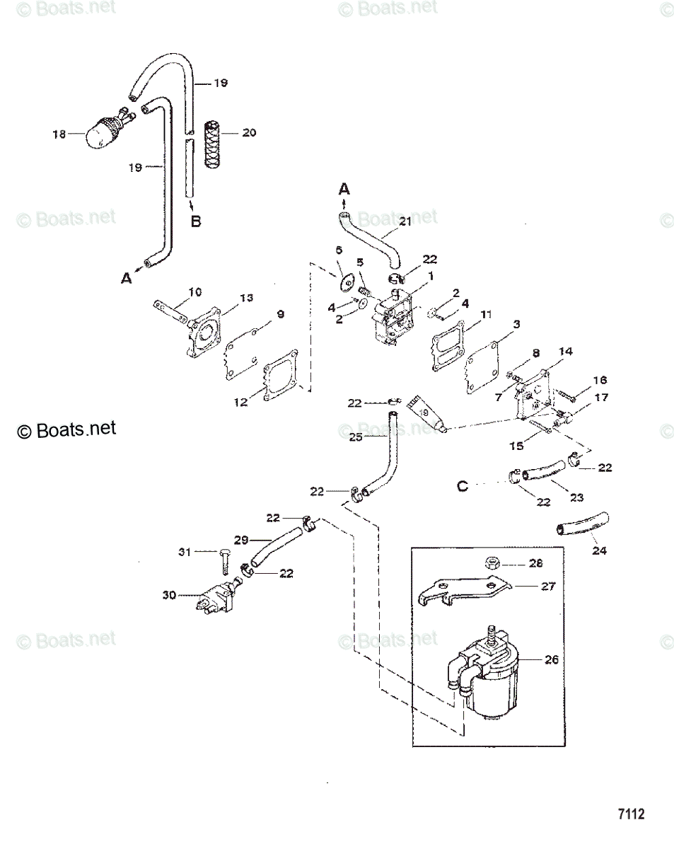 Mercury Outboard 40HP OEM Parts Diagram for Fuel Pump(Manual)(Design I ...