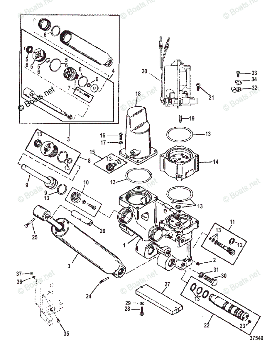 Mercury Outboard 150HP OEM Parts Diagram for Power Trim Components