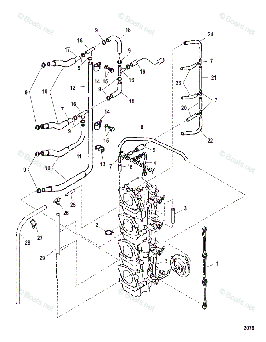 Mercury Outboard 90HP OEM Parts Diagram for Fuel/Vent Lines(Serial