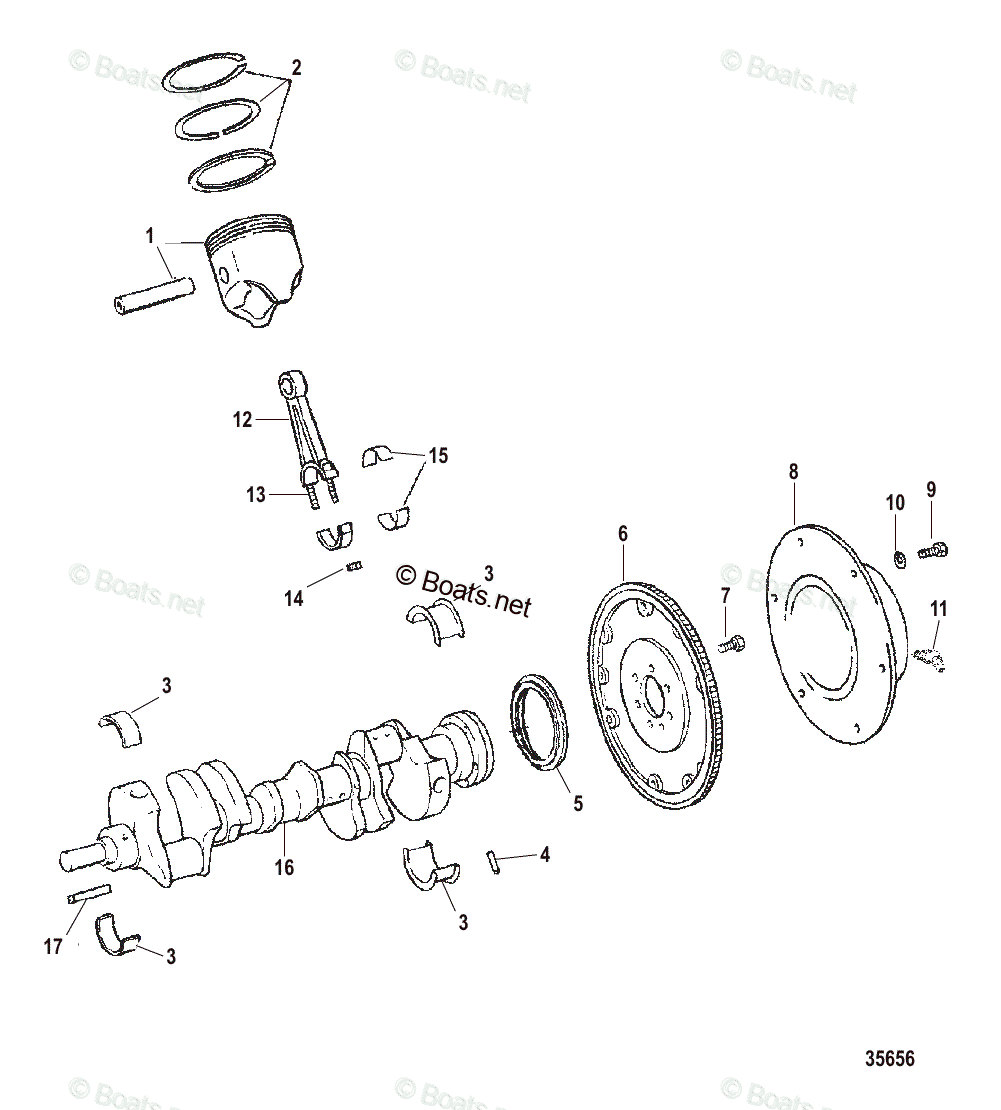 Mercruiser Sterndrive Gas Engines OEM Parts Diagram For CRANKSHAFT ...