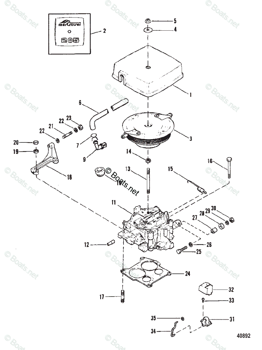 Mercruiser Sterndrive Gas Engines Oem Parts Diagram For Carburetor And Throttle Linkage 205