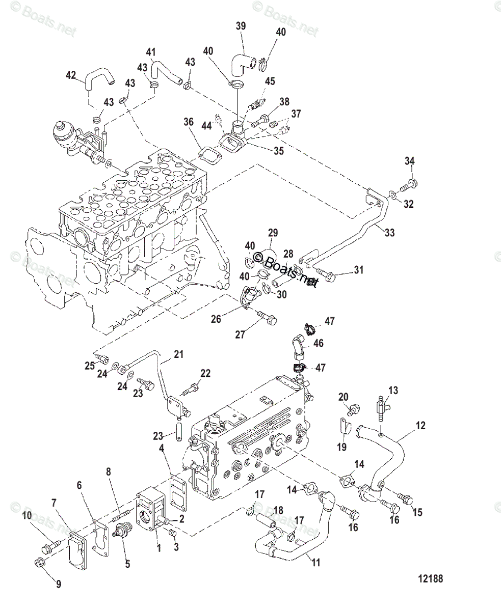 Mercruiser Inboard Diesel Engines OEM Parts Diagram for Thermostat And ...