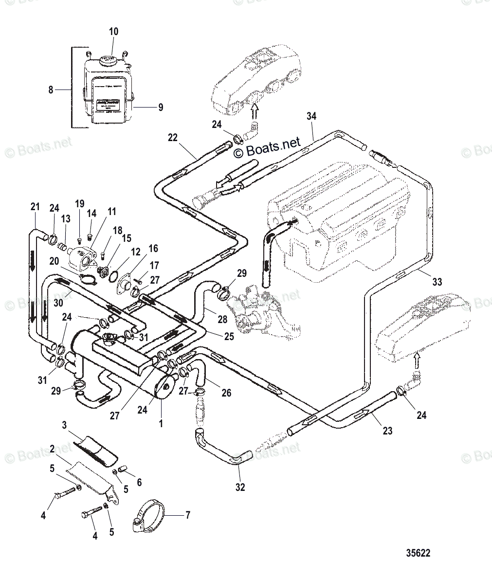 Mercruiser Inboard Gas Engines OEM Parts Diagram For CLOSED COOLING ...