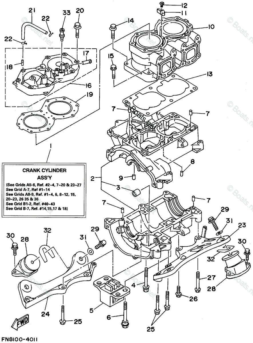 Yamaha Waverunner 1995 OEM Parts Diagram For CYLINDER CRANKCASE | Boats.net