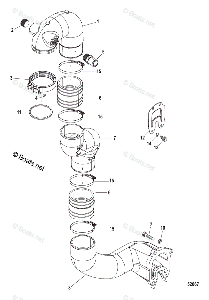 Mercruiser Inboard Diesel Engines OEM Parts Diagram for Exhaust