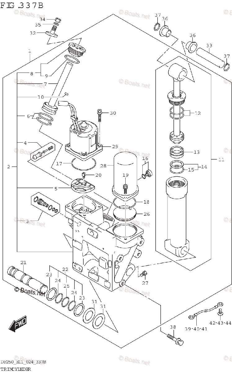 Suzuki Outboard 2024 OEM Parts Diagram for TRIM CYLINDER (X