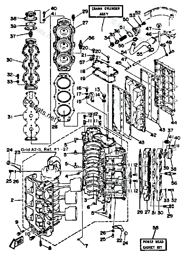 Yamaha Outboard 1984 OEM Parts Diagram for Crankcase - Cylinder