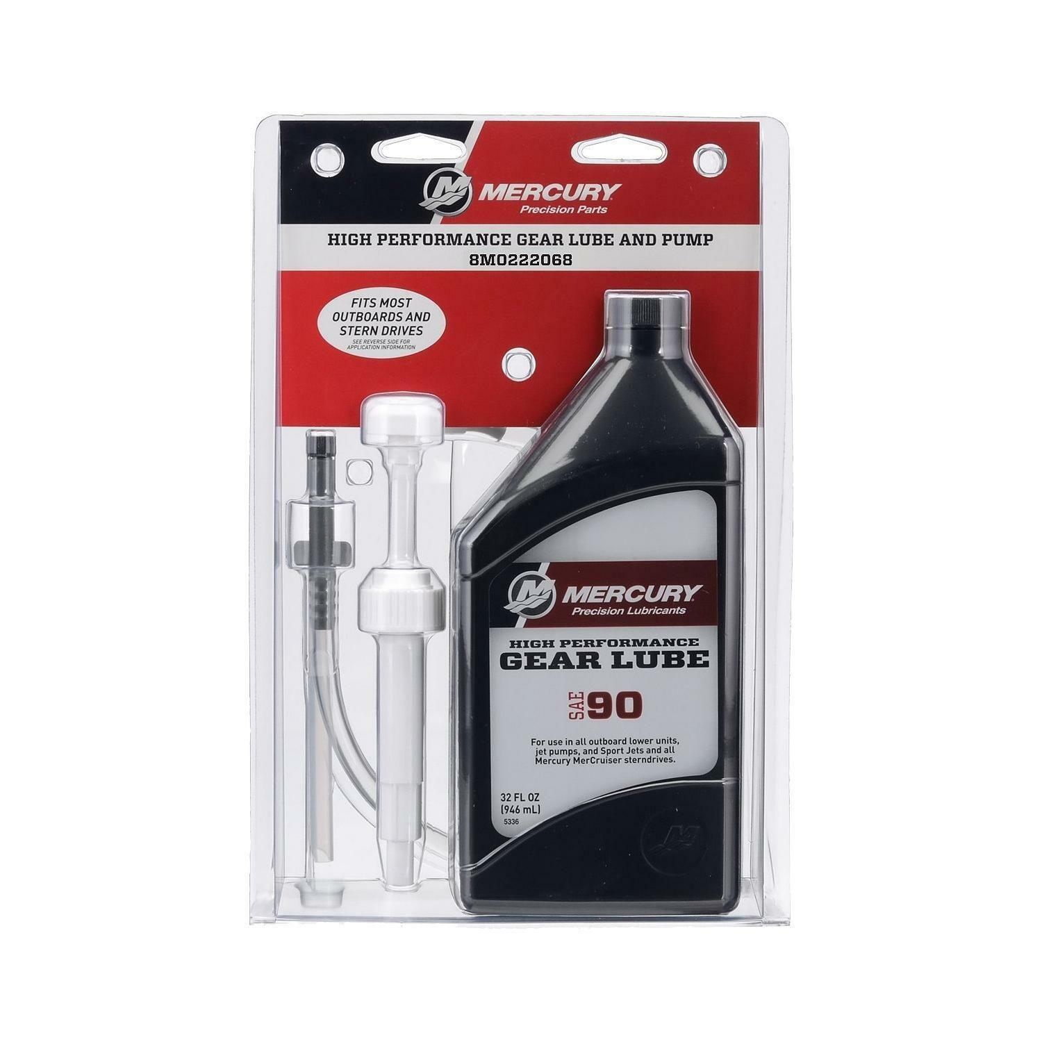 MERCURY OEM SAE 90 HIGH PERFORMANCE GEAR LUBE WITH PUMP FOR OUTBOARDS AND  STERNDRIVES, 1 QUART - 8M0222068 | boats.net
