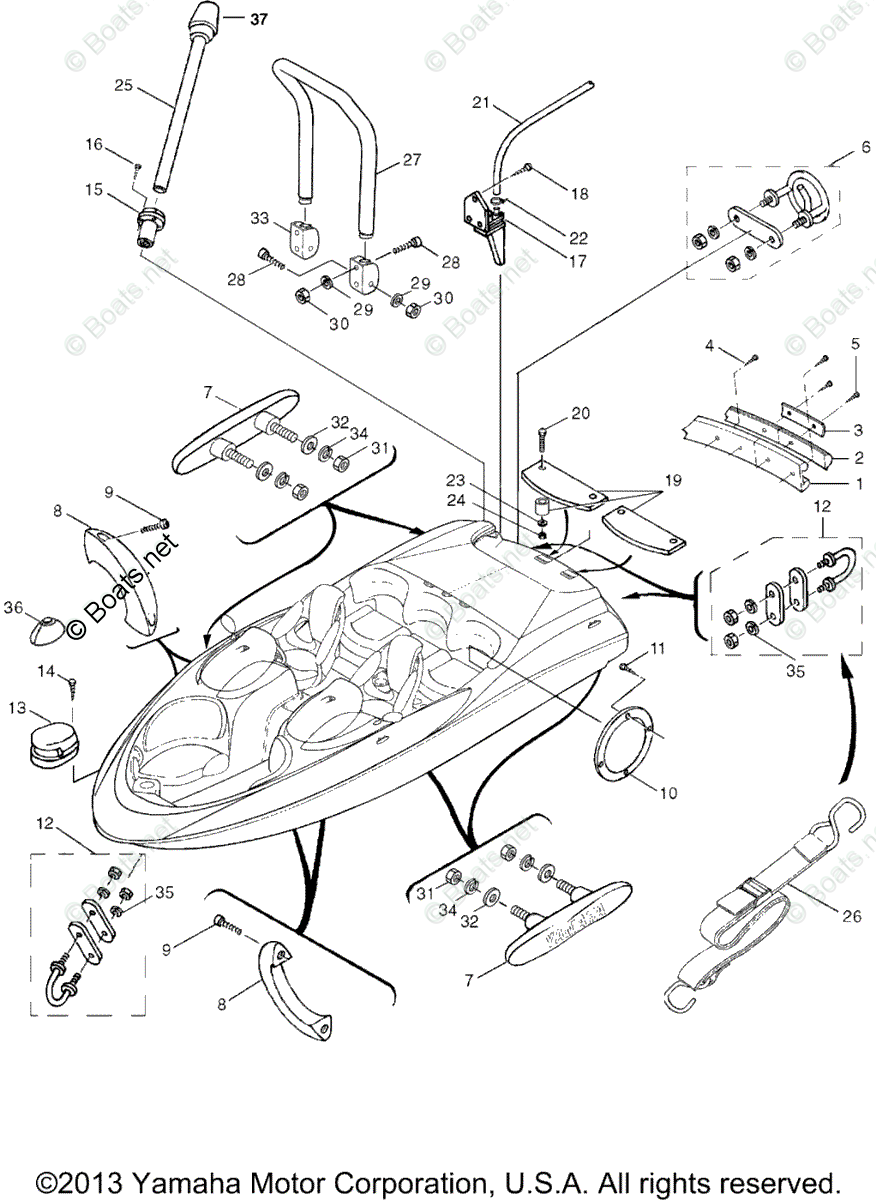 Yamaha Boats 1999 OEM Parts Diagram for Hull - Deck Fittings | Boats.net