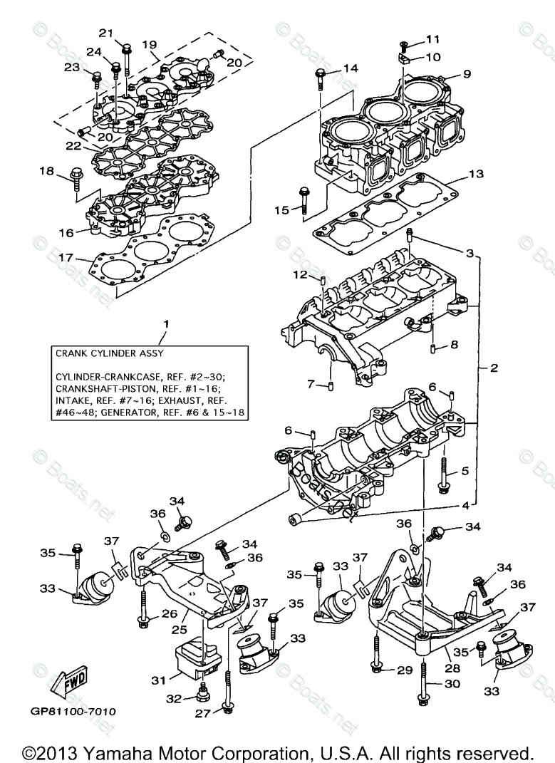 Yamaha Waverunner 1997 OEM Parts Diagram for CYLINDER CRANKCASE | Boats.net