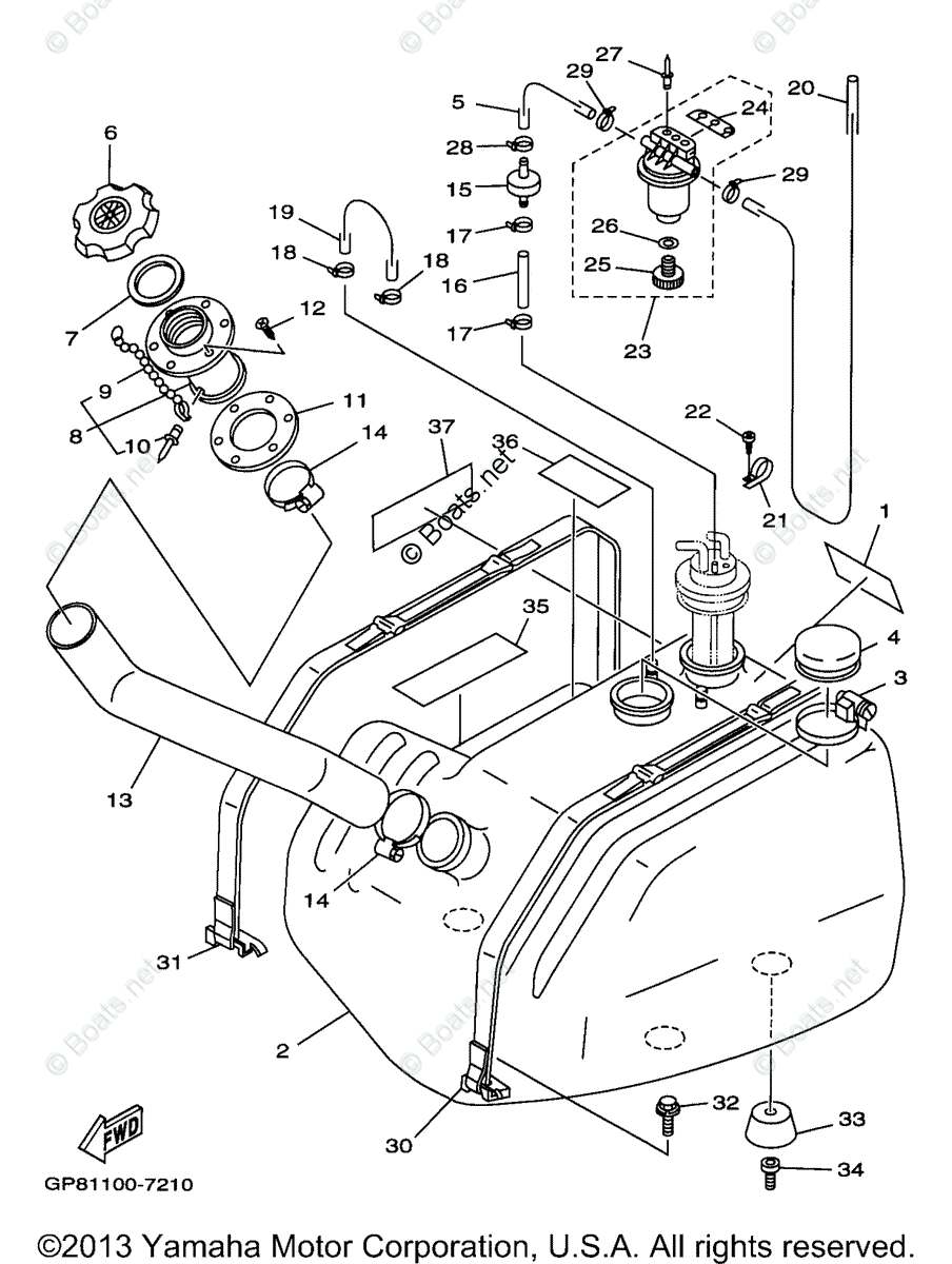 Yamaha Waverunner 1997 OEM Parts Diagram for FUEL TANK | Boats.net
