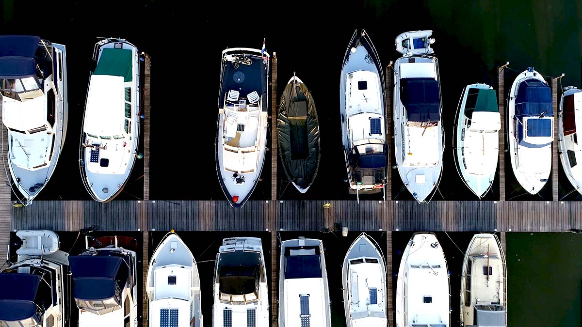 Bimini tops on boats marina