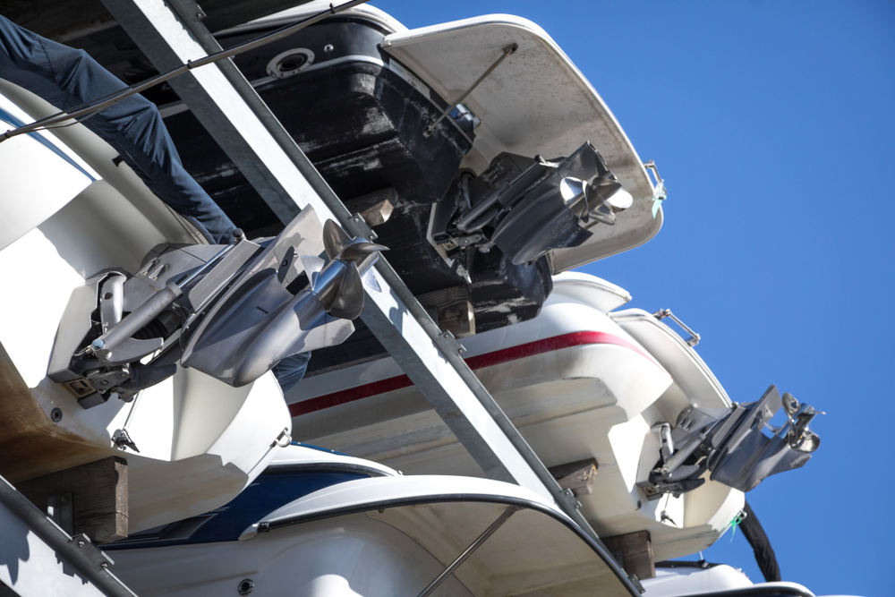 Boat outboard engine storage