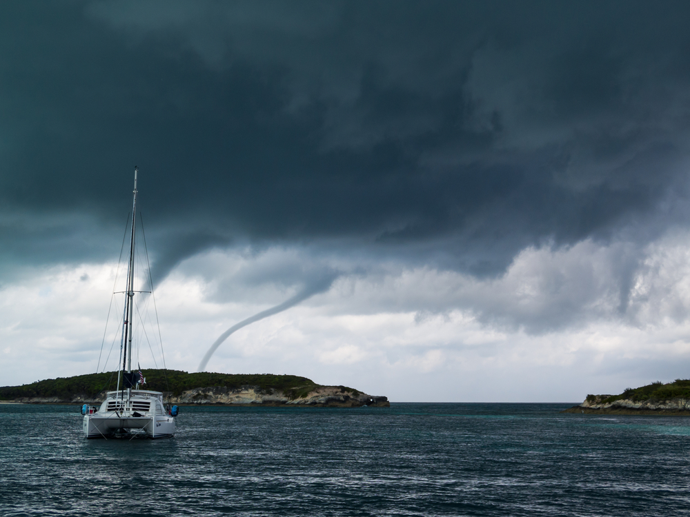 Boating in bad weather water spouts