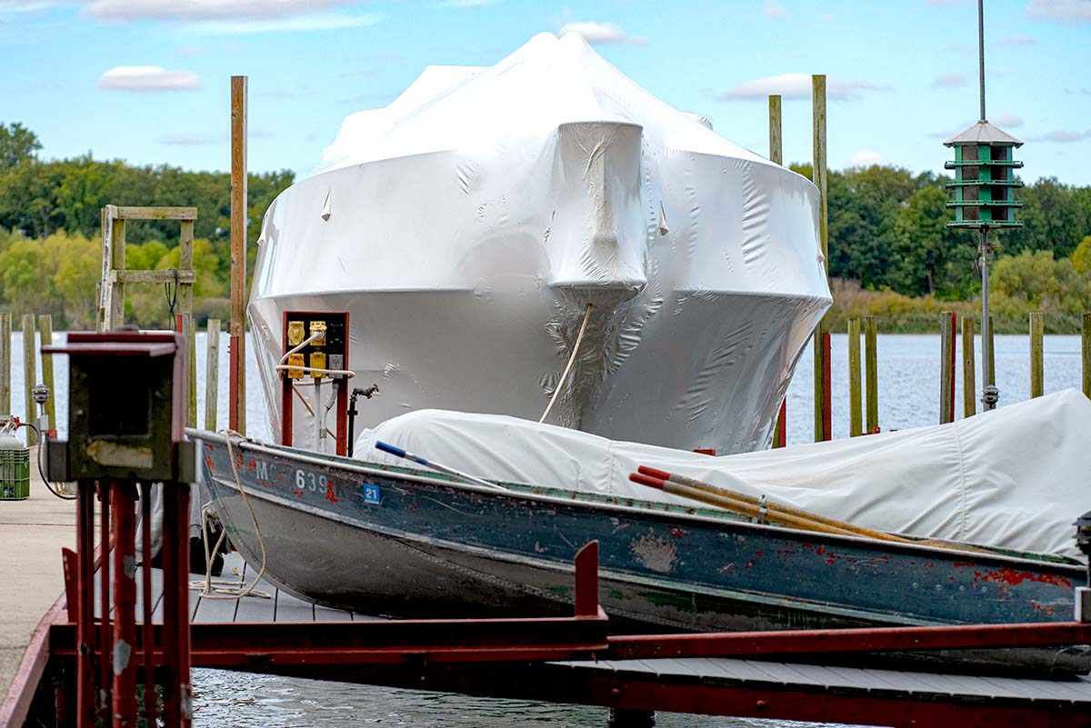 Shrink wrapped boat