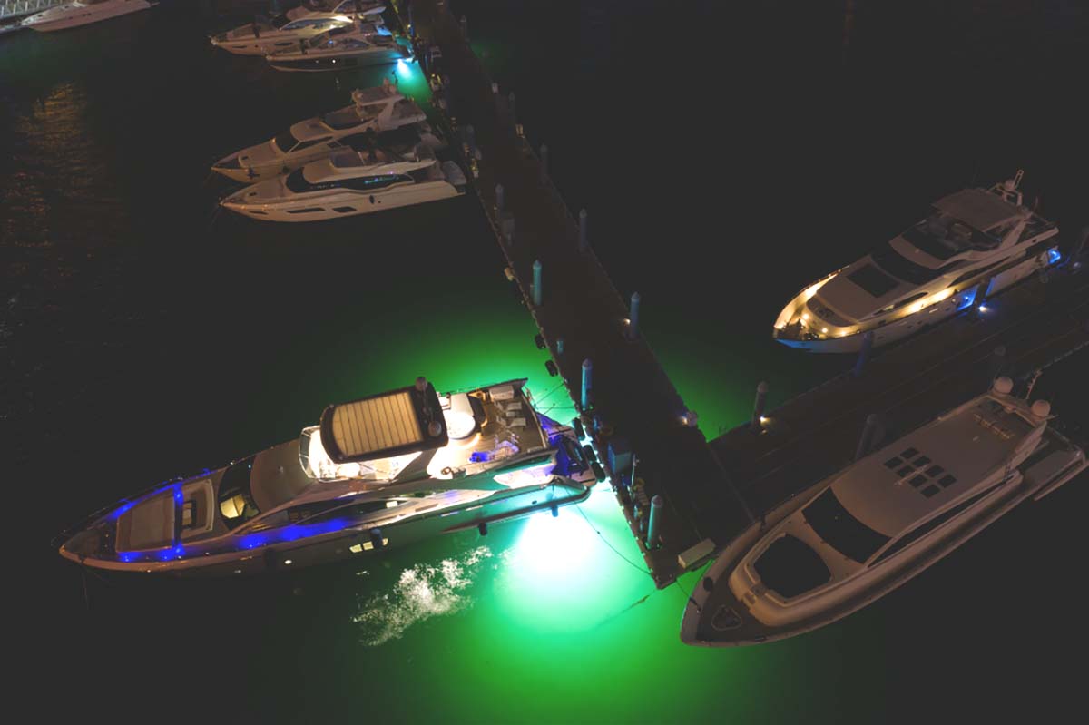 Boat underwater LED lights marina