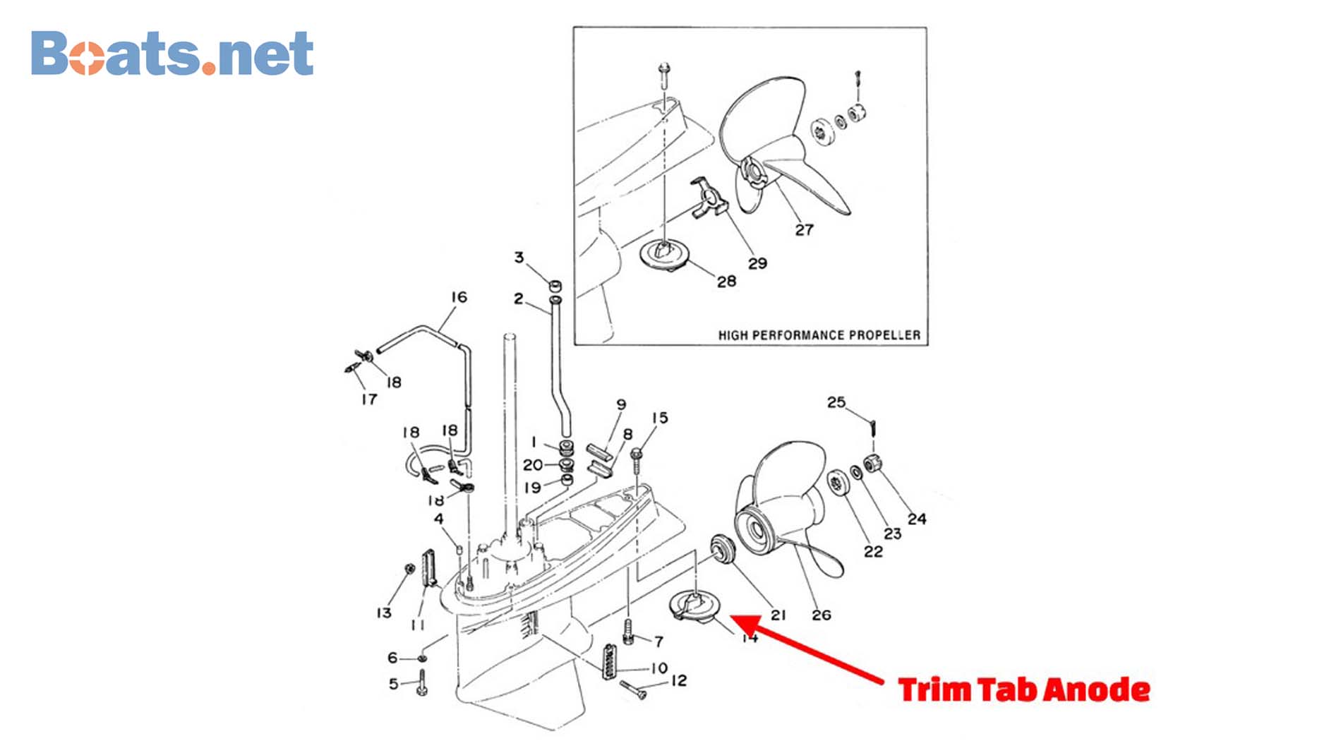 Trim tab anode parts diagram