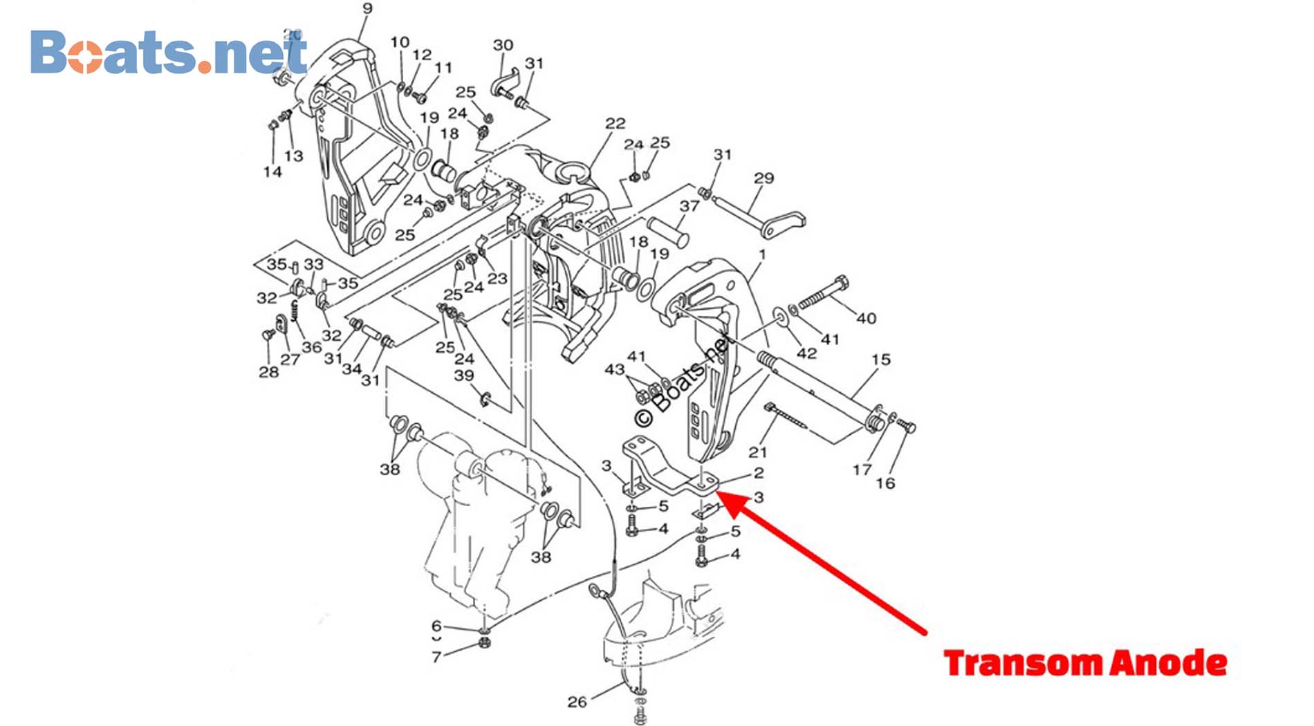 Boat motor transom anode diagram