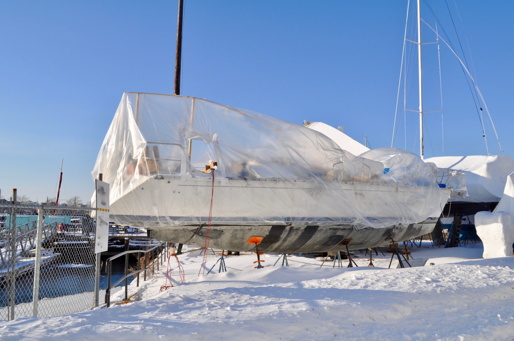 Winter boat storage shrink wrap maintenance