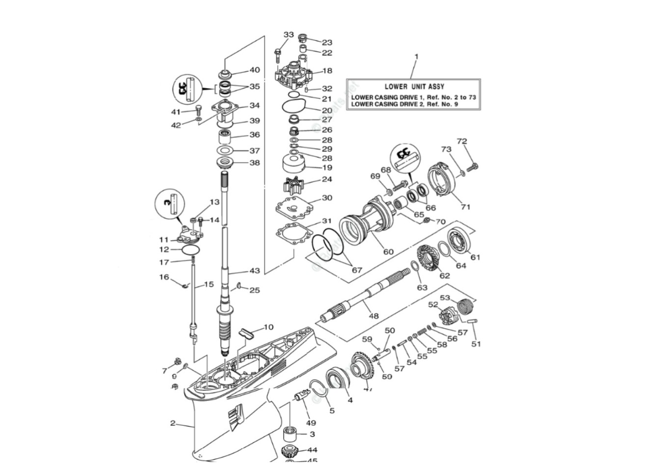 Yamaha F225 lower unit prop shaft assembly